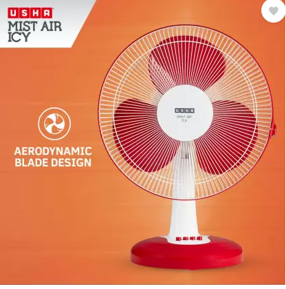 USHA Mist Air Icy 400 mm Silent Operation 3 Blade Table Fan Red Pack of 1