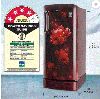 LG 190 L Direct Cool Single Door 4 Star Refrigerator with Base Drawer Scarlet